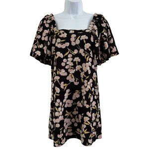 ✨3 for $18✨ FASHION UNION BLACK PINK FLORAL SHORT SLEEVE TIE BACK DRESS - XS